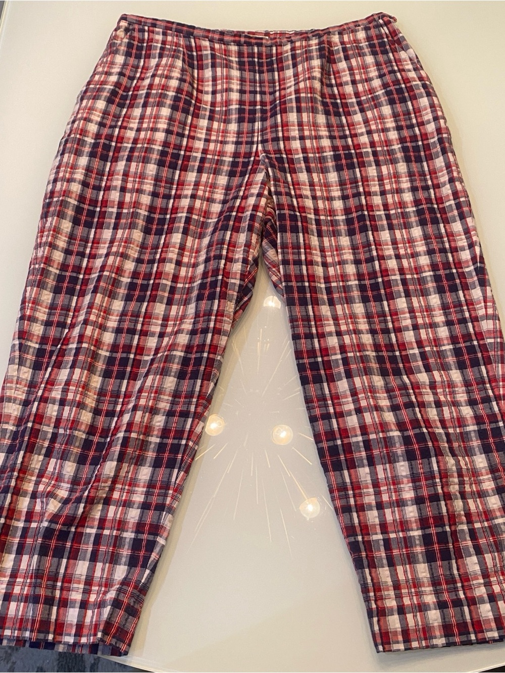 Talbots Vintage Red White Blue Plaid 100% Cotton Side Zip Capri Crop Pants 14
